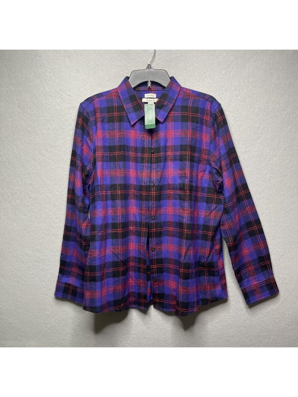 L.L.Bean Womens Scotch Plaid Flannel Shirt Relaxed Fit Purple/Red Large